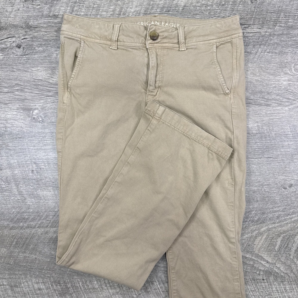 American Eagle kick boot chino pants women's 8R tan stretch boho preppy festival